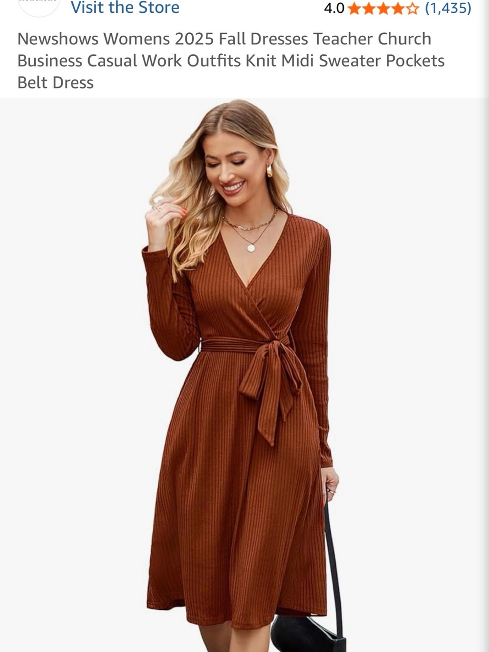 Ribbed Wrap Midi Dress in Rust